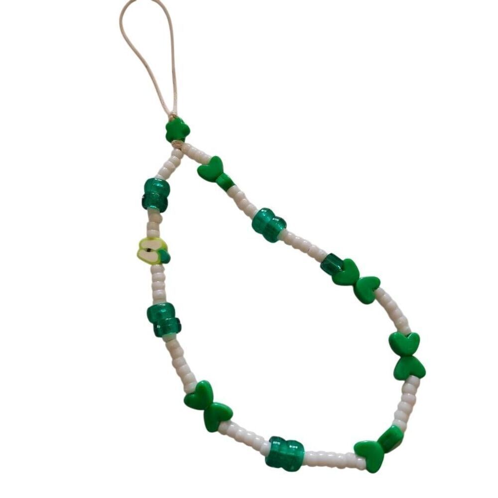 Handmade Apple Green Beaded Phone Strap